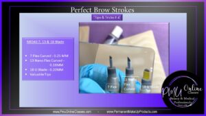 A purple screen with three different types of brow strokes.