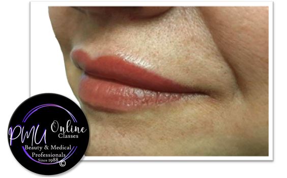 A close up of a woman 's lips with the logo for online classes medical.